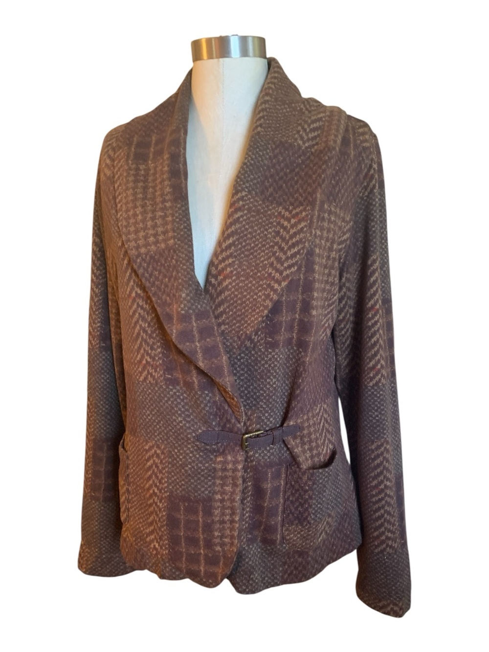 Lauren Jeans Co Ralph Lauren Plaid Patchwork Jacket Shawl Collar Large EUC Y2K